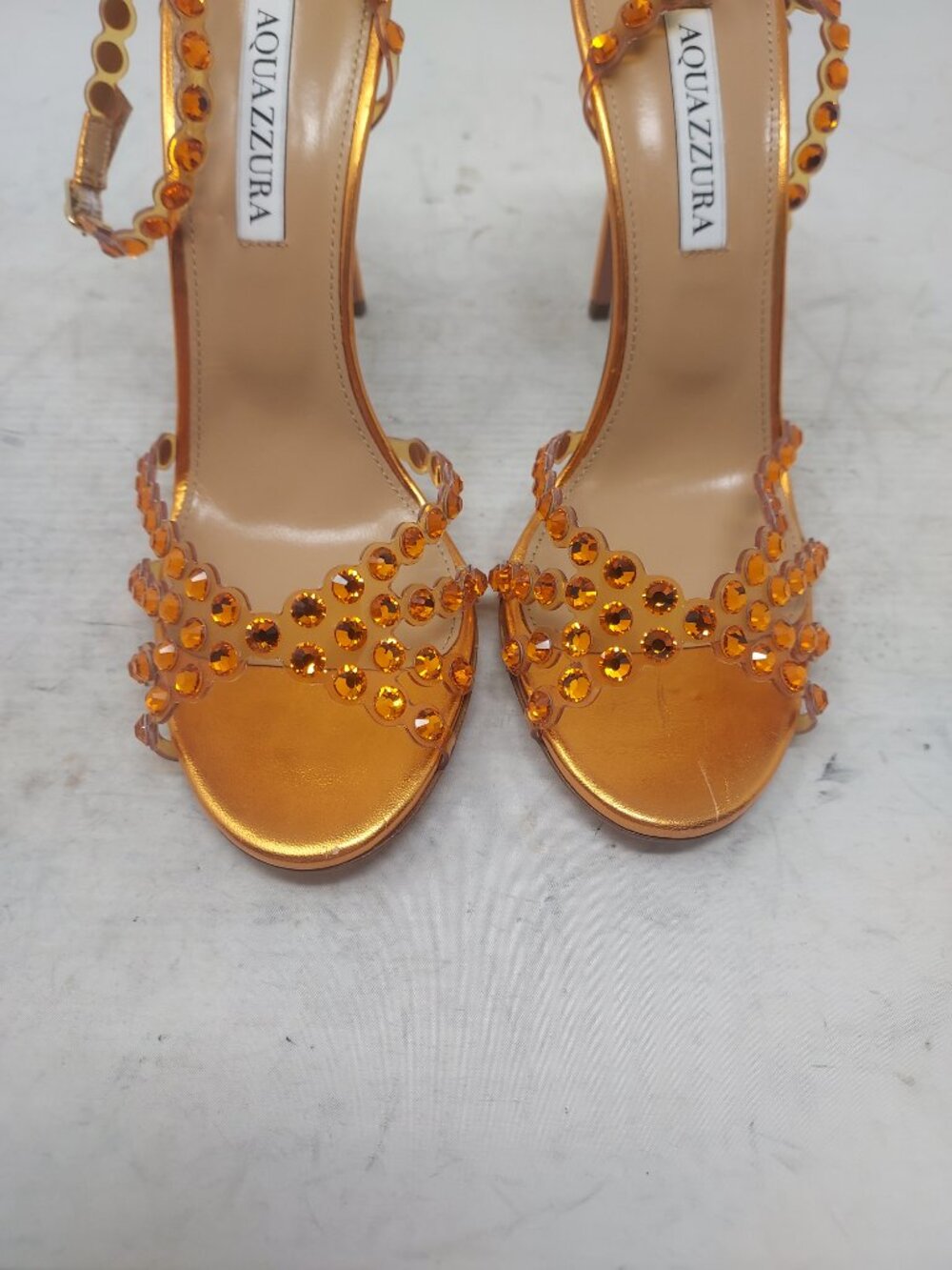 Aquazzura Tequila Crystal Jewel Orange Heel Sandal - Picture 7 of 11
